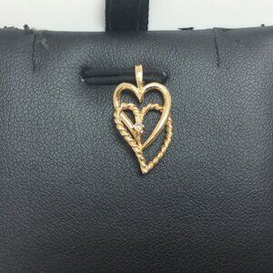 14k Real Solid Gold Real Diamond Double Heart Charm Pendant 1.00gr   .01ct